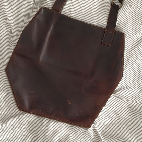 Kiko Leather Asymmetric Geometric Leather Long-Handle Tote - Brown - Picture 5 of 9
